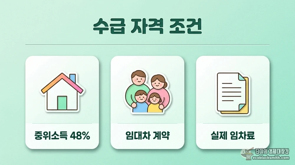주거급여 월세 지원 대상자가 갖춰야 할 세 가지 핵심 조건을 정리한 정보 카드