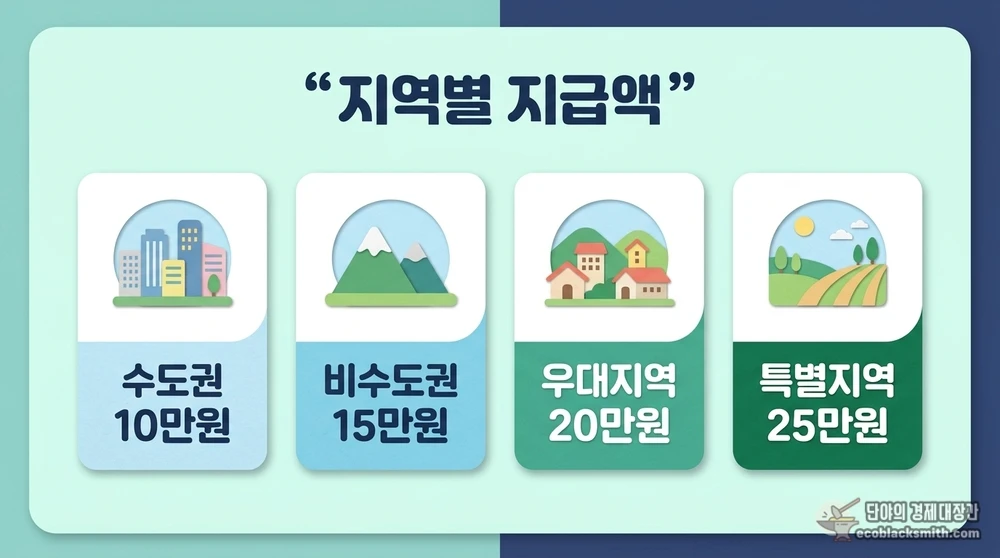 거주 지역별 고유가 피해지원금 2차 1인당 지급액 차등 구조 비교