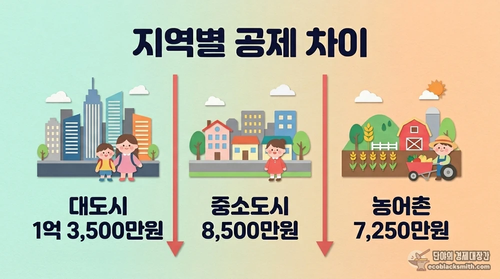 대도시 중소도시 농어촌 기본재산액 공제 차이를 비교한 지역별 공제 안내도