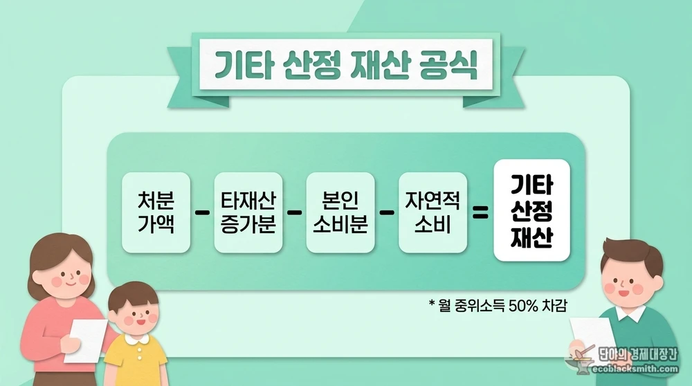 기타 산정되는 재산 산정 공식과 자연적 소비금액 차감 구조를 도식화한 다이어그램