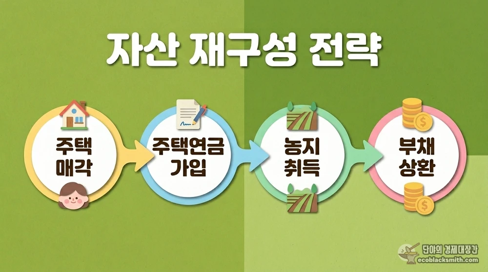 주택연금과 농지 취득을 활용한 귀촌 기초연금 자산 재구성 전략 단계도