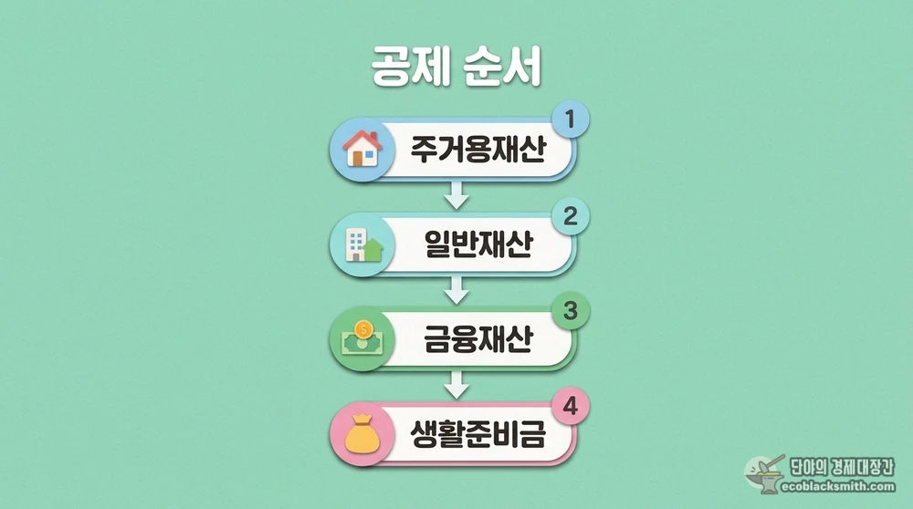 기본재산액 공제가 주거용재산부터 순서대로 적용되는 과정을 담은 흐름도