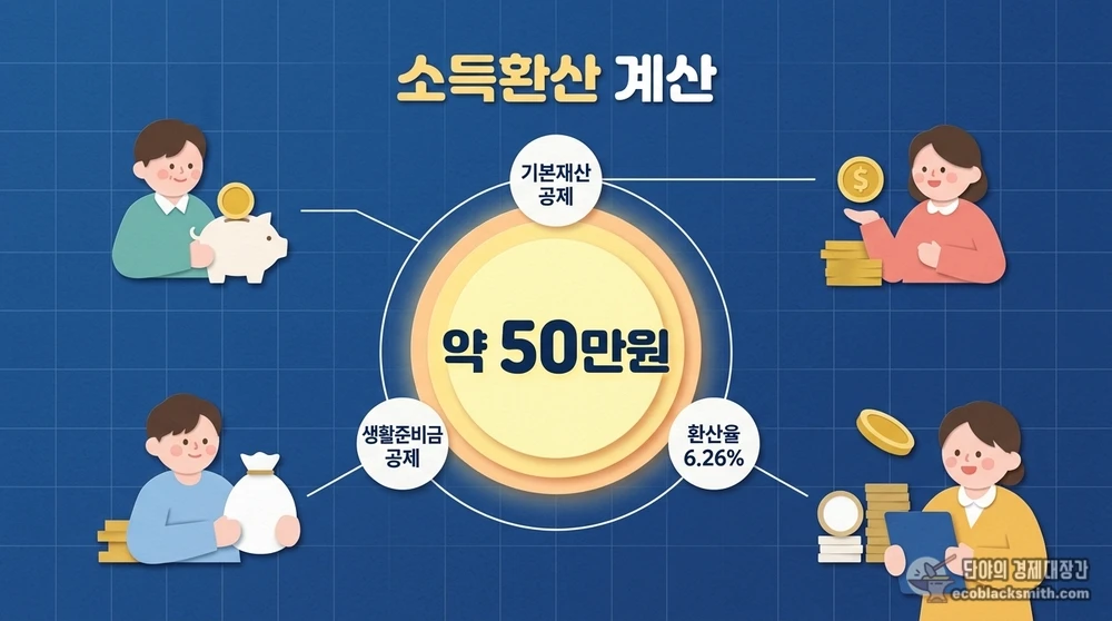 금융재산 소득환산액 계산 구조와 핵심 수치를 강조한 도식