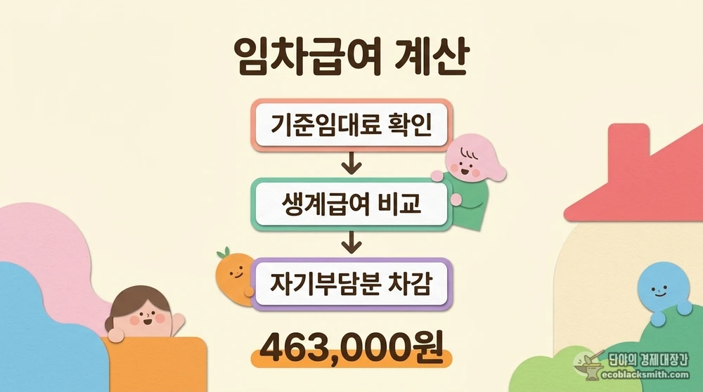 임차급여 계산 단계와 자기부담분 차감 흐름 요약