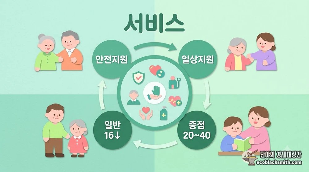 독거노인 돌봄서비스와 함께 보는 일반·중점돌봄군 지원 내용 요약
