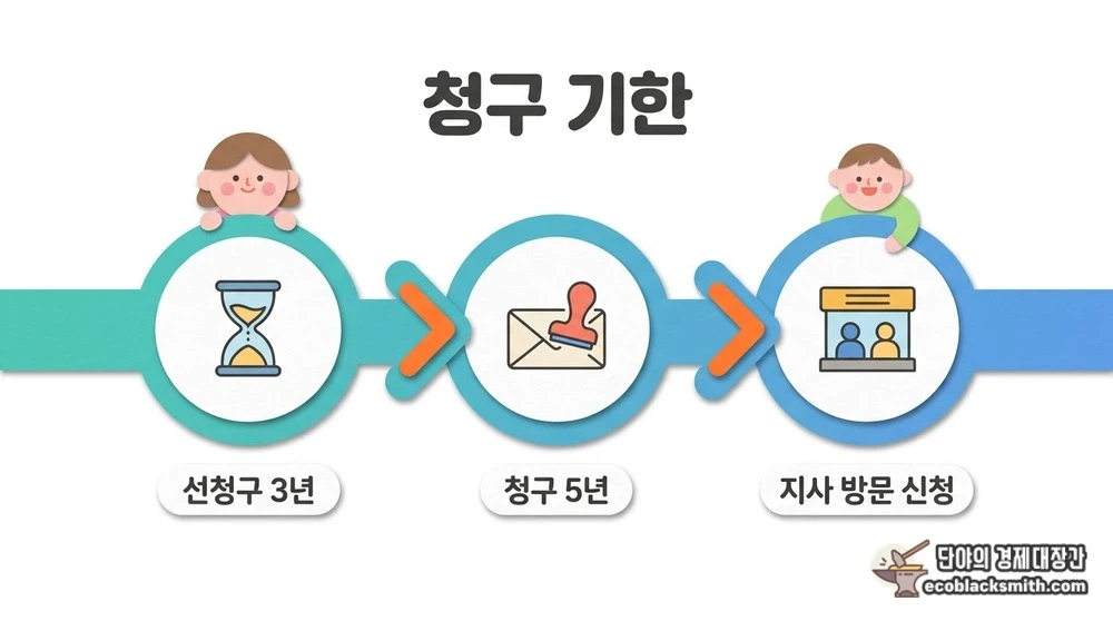 선청구 3년과 청구 5년 기한을 순서대로 보여주는 분할연금 청구기한 흐름