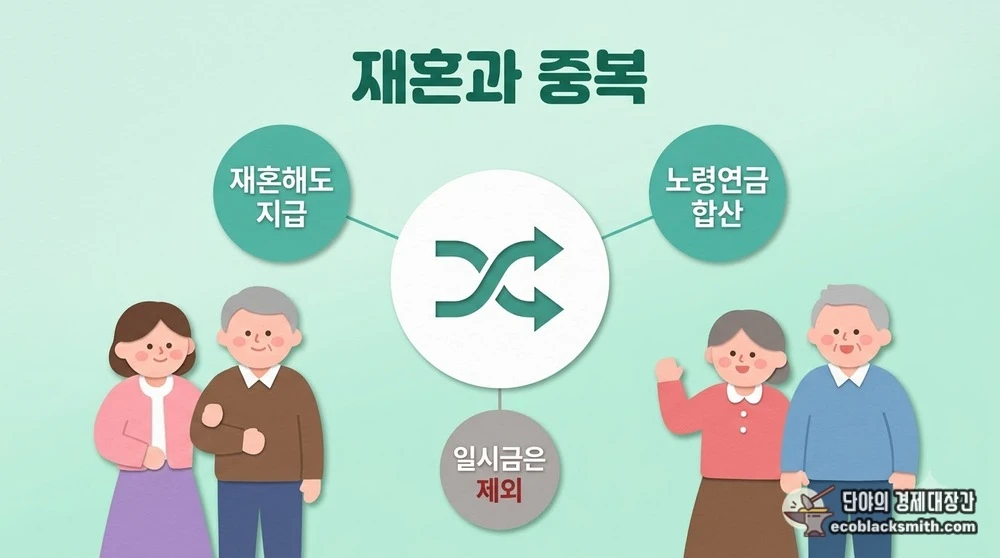 재혼 후 지급과 노령연금 합산, 일시금 제외를 짚은 이혼 국민연금 분할 관계도